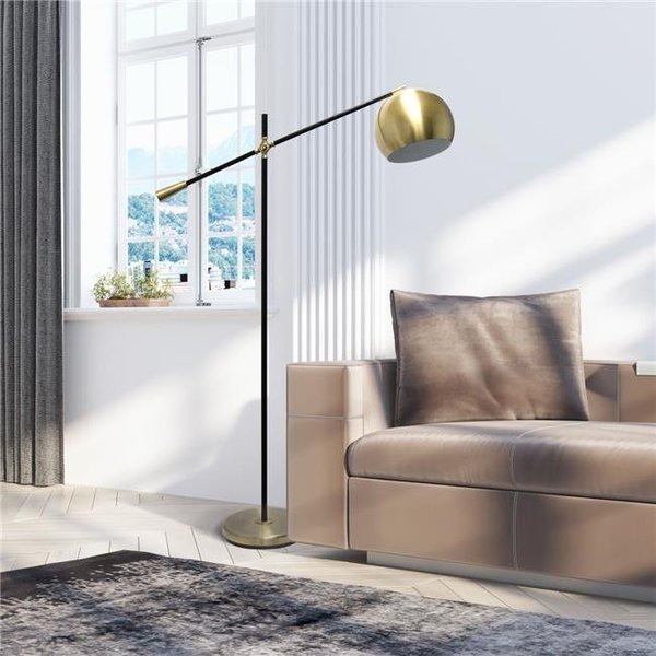 All The Rages All the Rages LF1024-ABS Elegant Designs Matte Black Pivot Arm Floor Lamp; Antique Brass LF1024-ABS